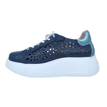 Wonders Roma Blue – Women's Leather Comfort Platform Sneakers: A-3641