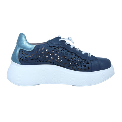 Wonders Roma Blue – Women's Leather Comfort Platform Sneakers: A-3641
