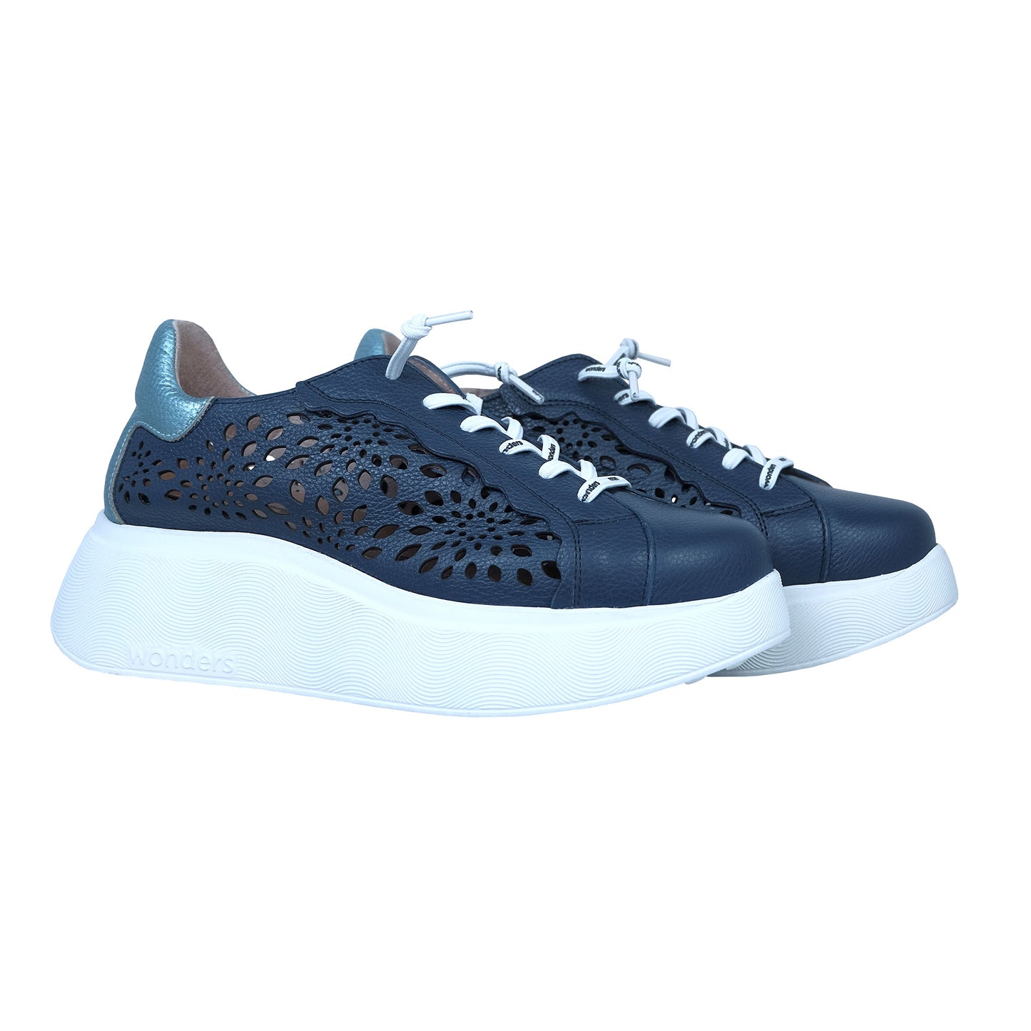 Wonders Roma Blue – Women's Leather Comfort Platform Sneakers: A-3641