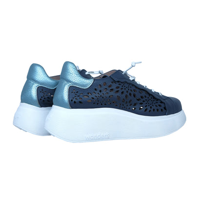 Wonders Roma Blue – Women's Leather Comfort Platform Sneakers: A-3641
