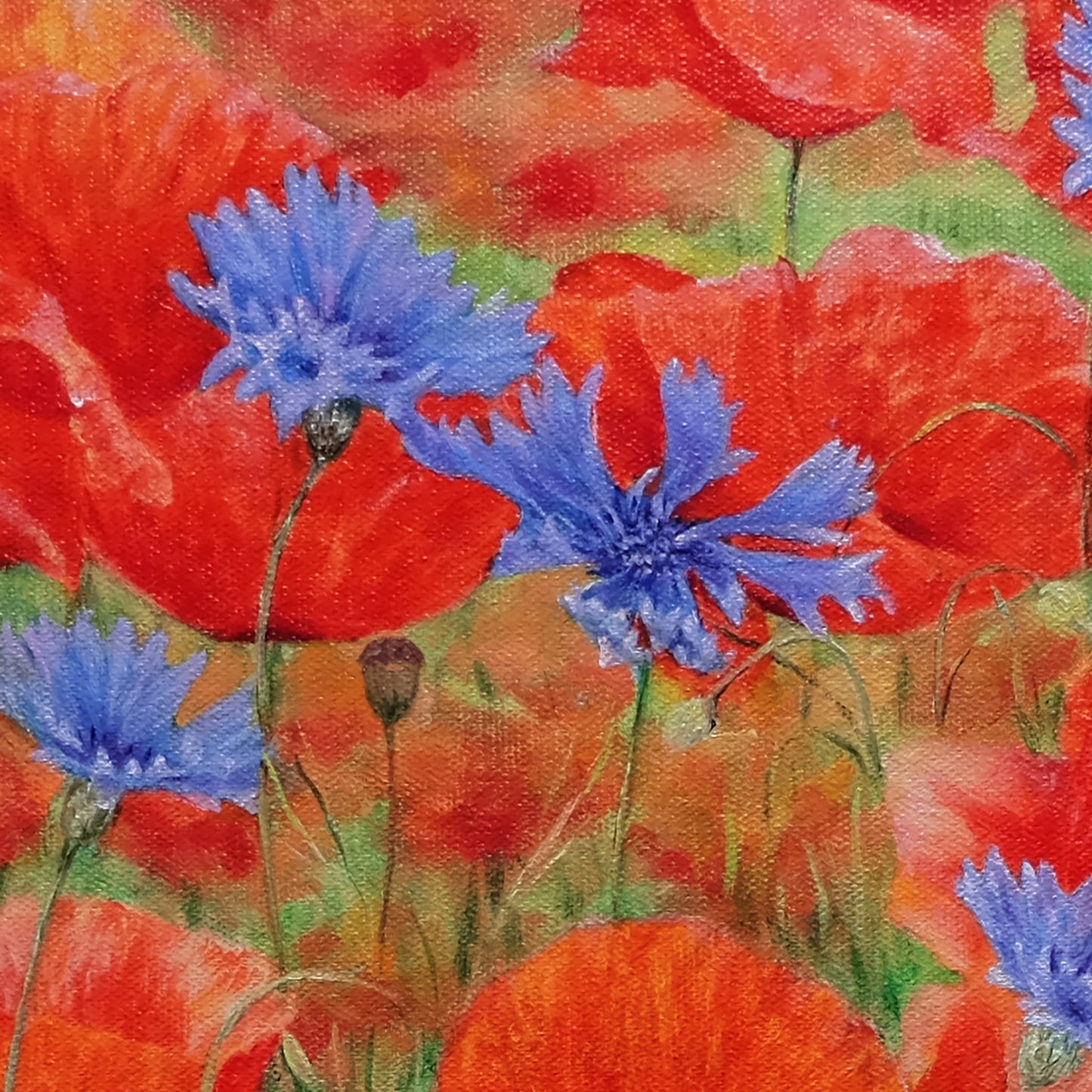 Anastasia Woron: "Poppies with Cornflowers" – Original Oil Painting 46x27 cm (2022)