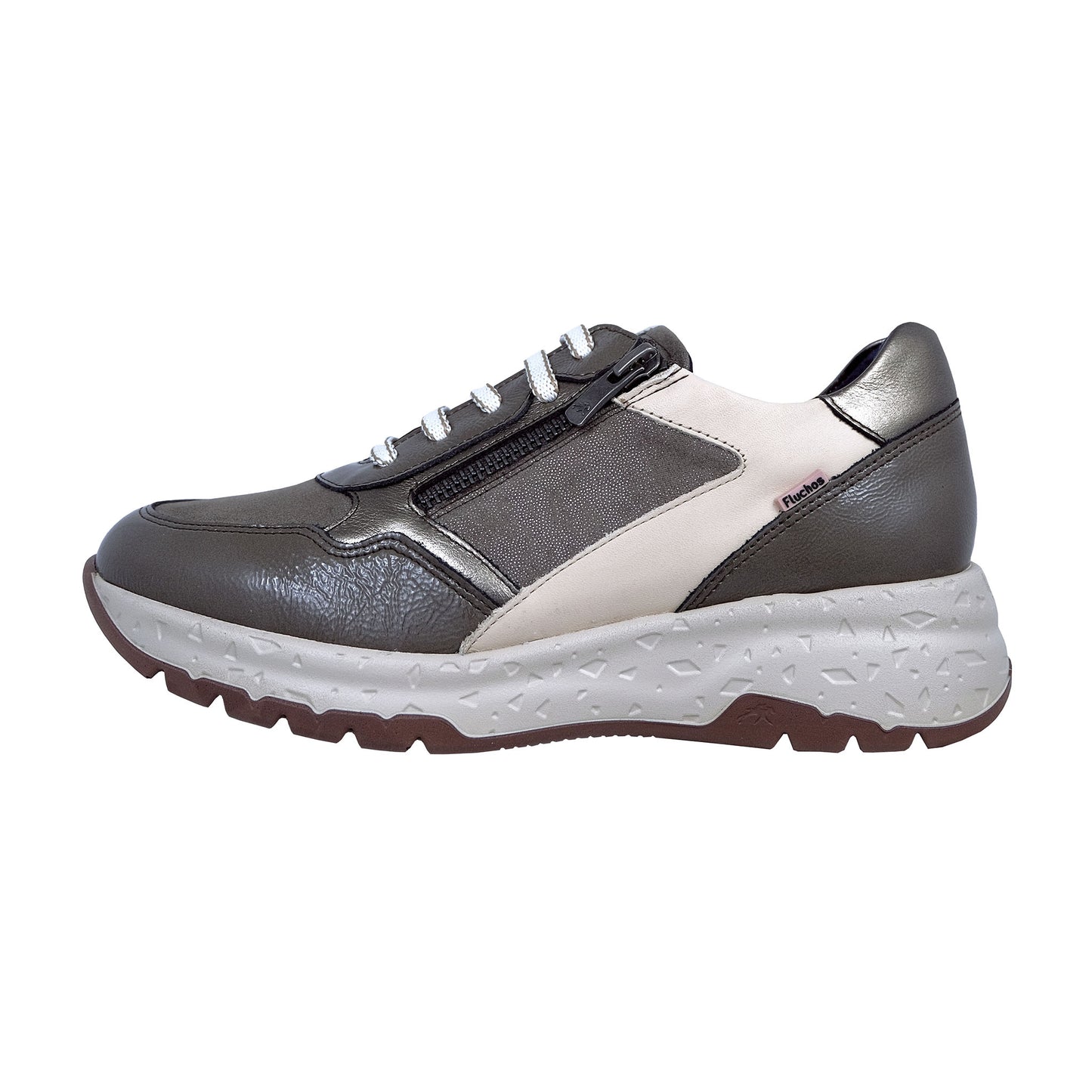 Fluchos Nexus: Zapatillas Para Mujer Con Cordones y Cremallera Beige Piel F2308