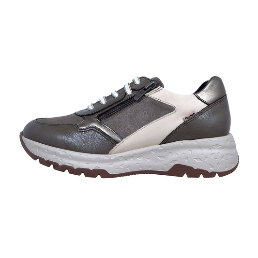 Fluchos Nexus: Zapatillas Para Mujer Con Cordones y Cremallera Beige Piel F2308
