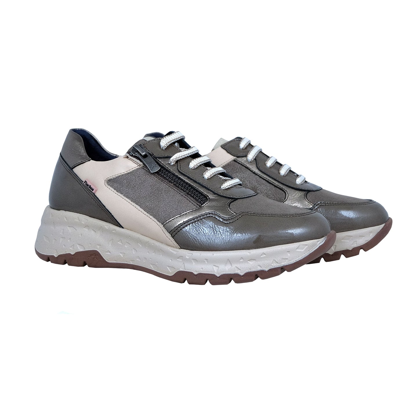 Fluchos Nexus: Zapatillas Para Mujer Con Cordones y Cremallera Beige Piel F2308
