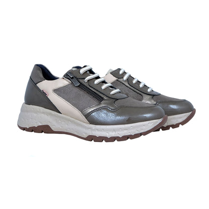 Fluchos Nexus: Zapatillas Para Mujer Con Cordones y Cremallera Beige Piel F2308