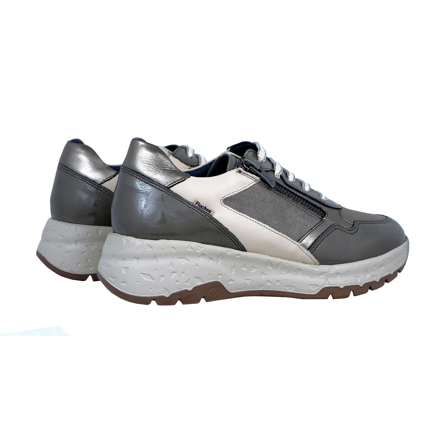 Fluchos Nexus: Zapatillas Para Mujer Con Cordones y Cremallera Beige Piel F2308