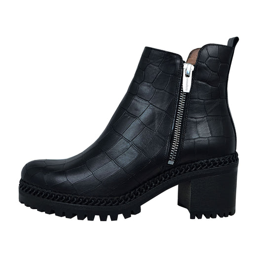 Wonders H-3924 – Women's Black Crocodile Leather Ankle Boots: Comfort and Style