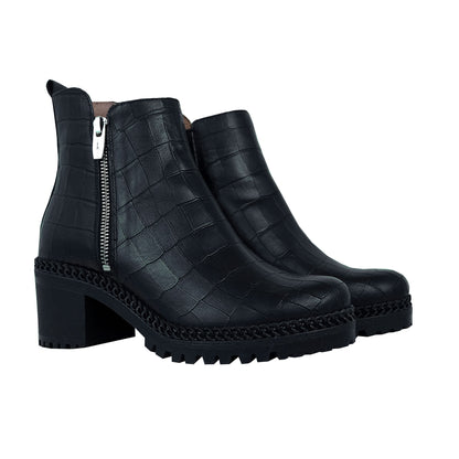 Wonders H-3924 – Bottines pour femme en cuir noir façon crocodile : confort et style