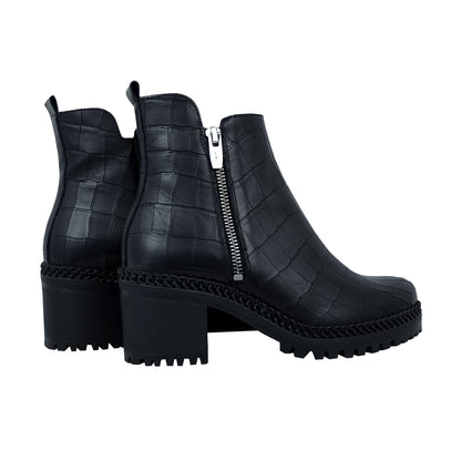 Wonders H-3924 – Bottines pour femme en cuir noir façon crocodile : confort et style