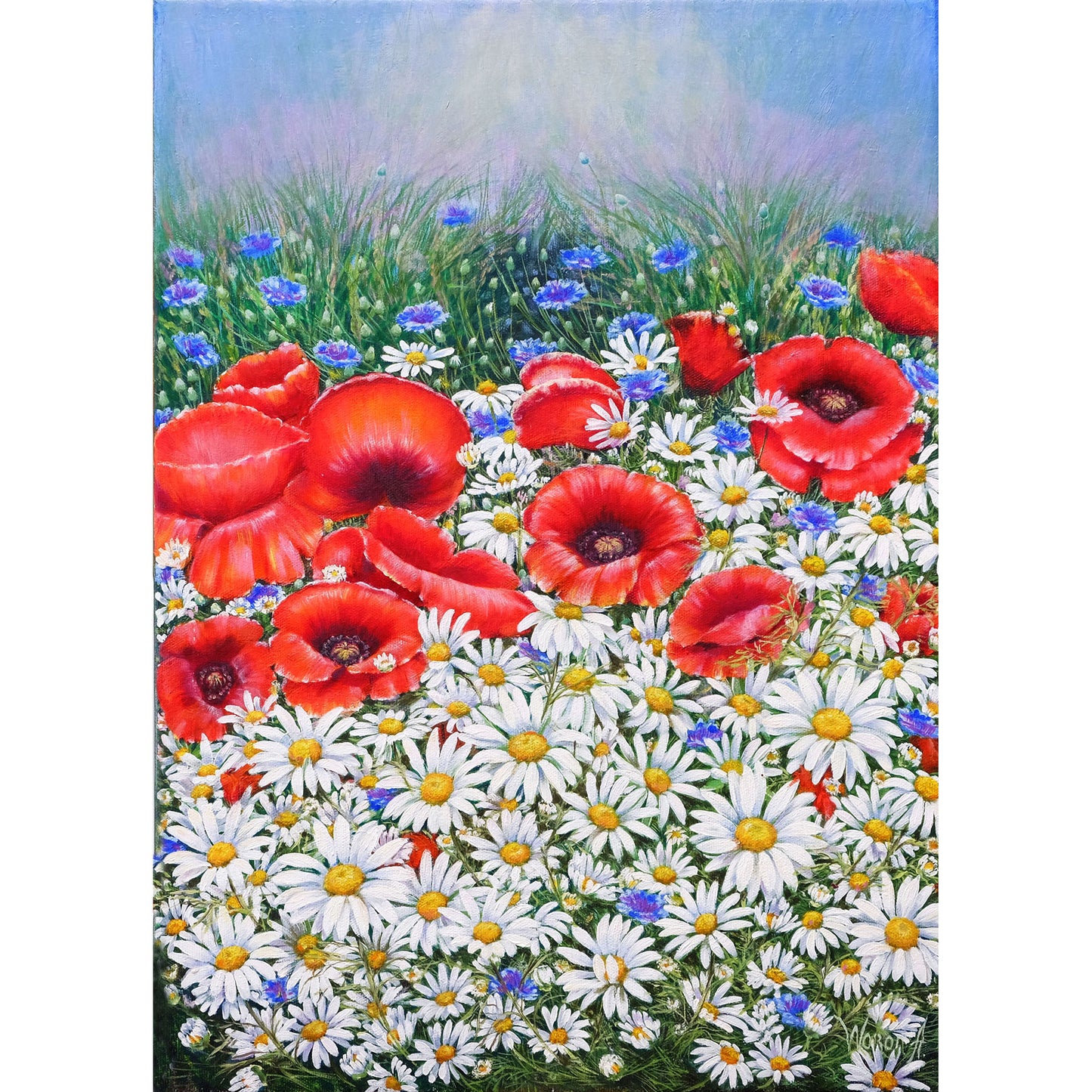 Anastasia Woron : « Coquelicots et marguerites » – Peinture à l'huile originale 45x33 cm (2021)