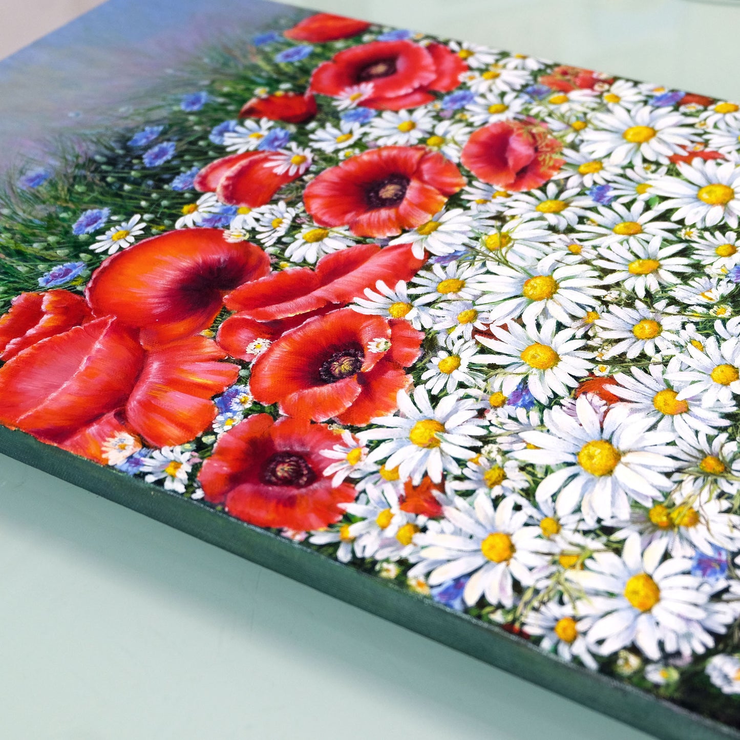 Anastasia Woron : « Coquelicots et marguerites » – Peinture à l'huile originale 45x33 cm (2021)