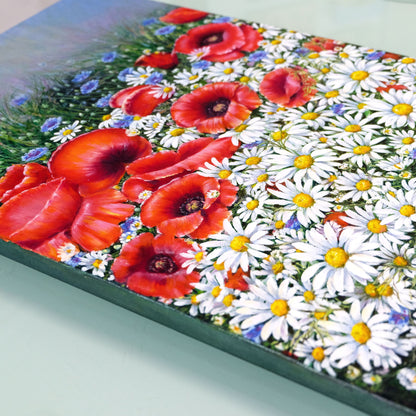 Anastasia Woron : « Coquelicots et marguerites » – Peinture à l'huile originale 45x33 cm (2021)
