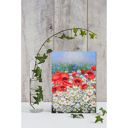 Anastasia Woron : « Coquelicots et marguerites » – Peinture à l'huile originale 45x33 cm (2021)