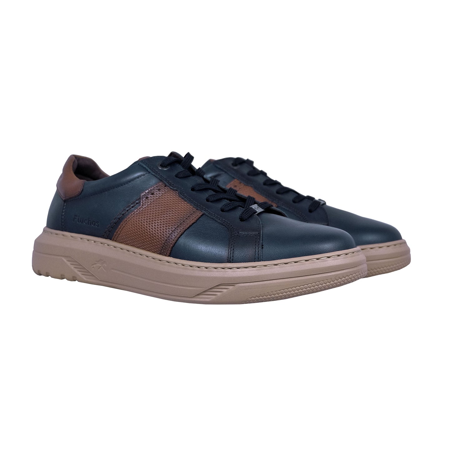 Fluchos Boston : Baskets en cuir pour homme, bleu York F2043