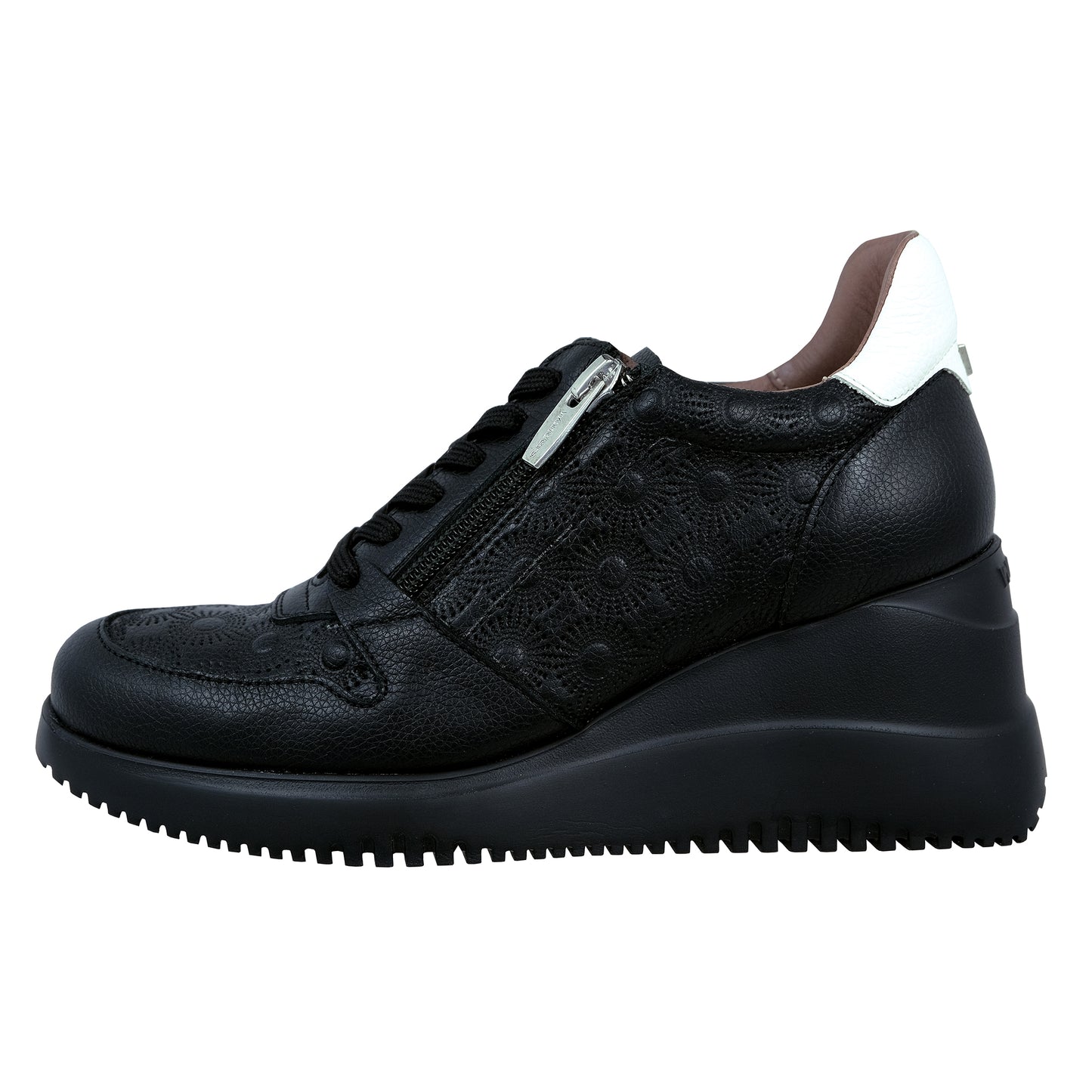 Wonders Rainbow – Women's Black Leather Wedge Trainers: E-6611