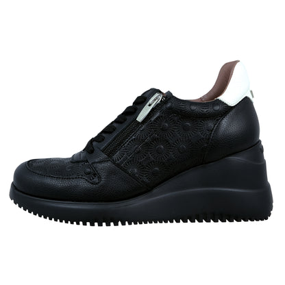 Wonders Rainbow – Women's Black Leather Wedge Trainers: E-6611