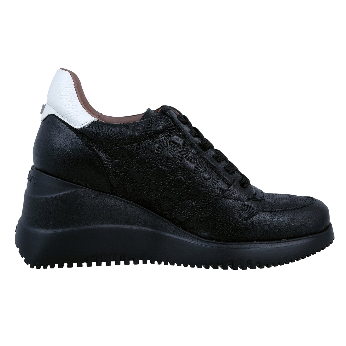 Wonders Rainbow – Women's Black Leather Wedge Trainers: E-6611