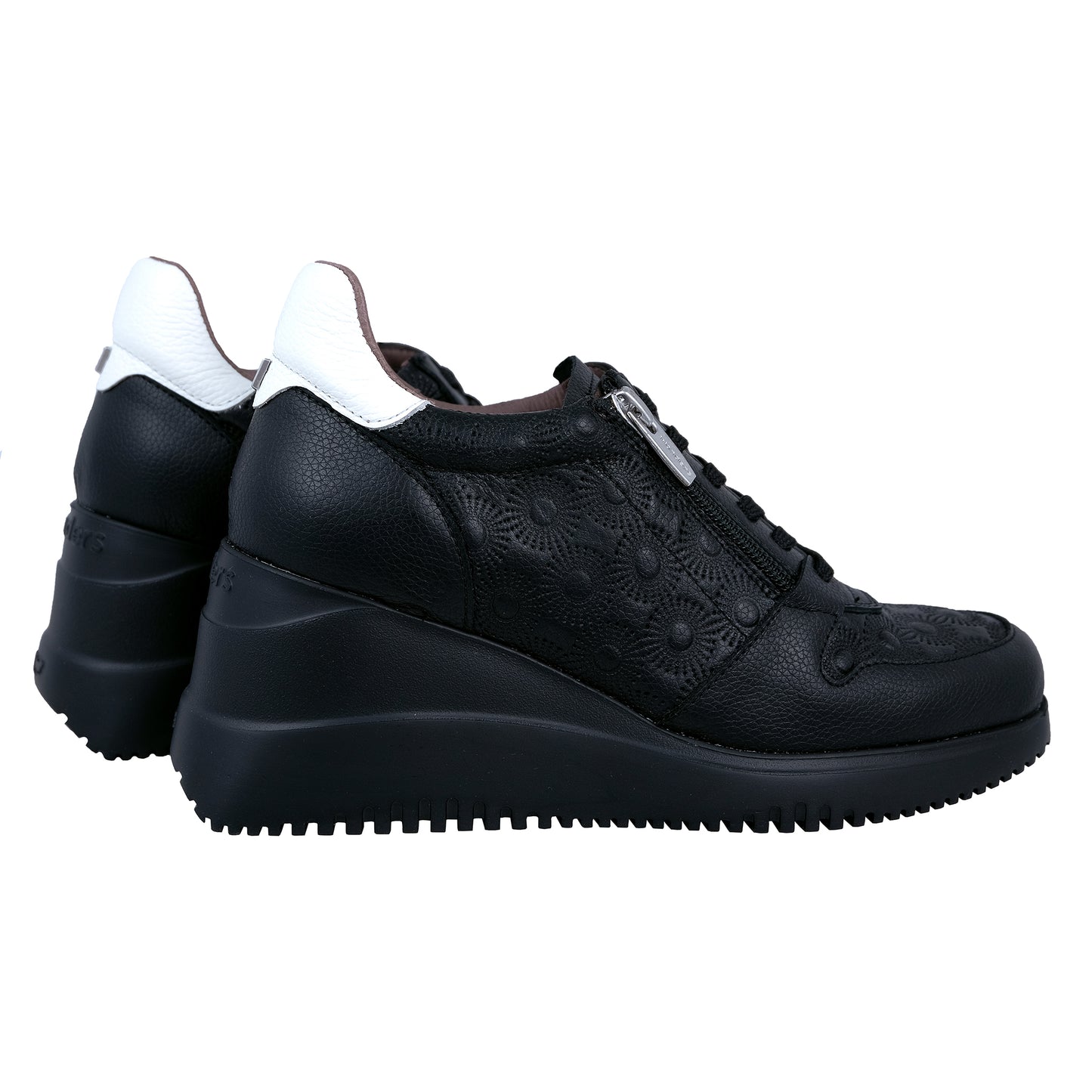 Wonders Rainbow – Women's Black Leather Wedge Trainers: E-6611