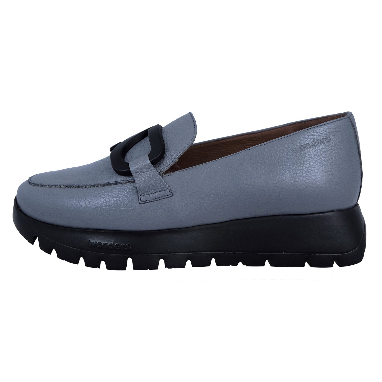 Wonders Rose: Mocasín Mujer Piel Plataforma Gris A-2453