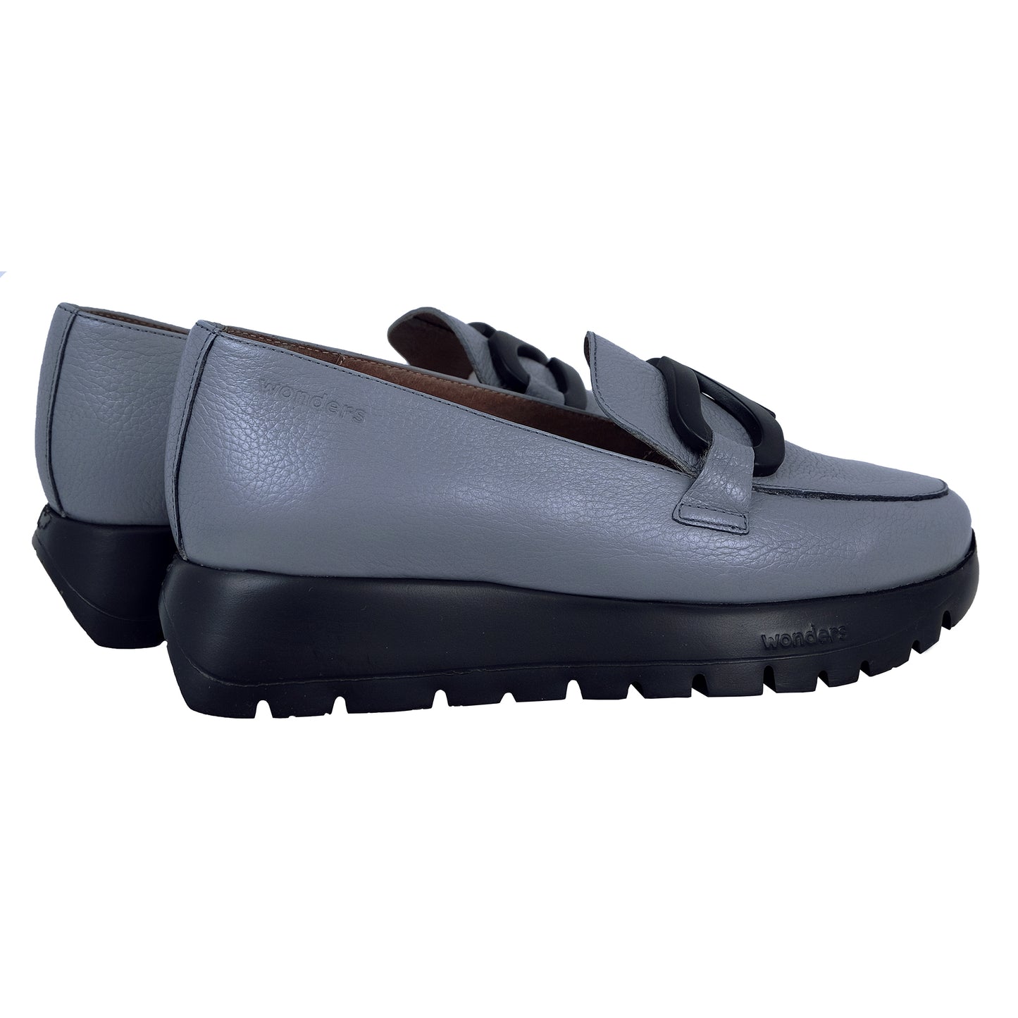 Wonders Rose: Mocasín Mujer Piel Plataforma Gris A-2453