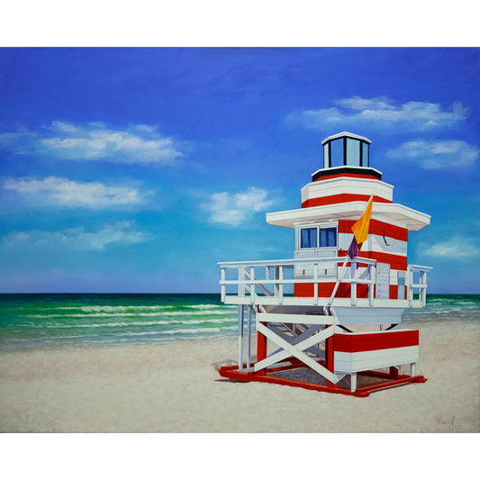 Anastasia Woron - Original Signed Oil Painting 2024: Miami Lifeguard Tower 81x65cm