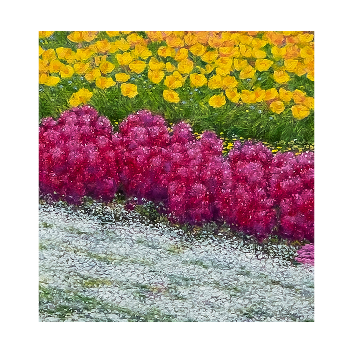Detalle de Endless Bloom: Floral Symphony con flores magenta y amarillas