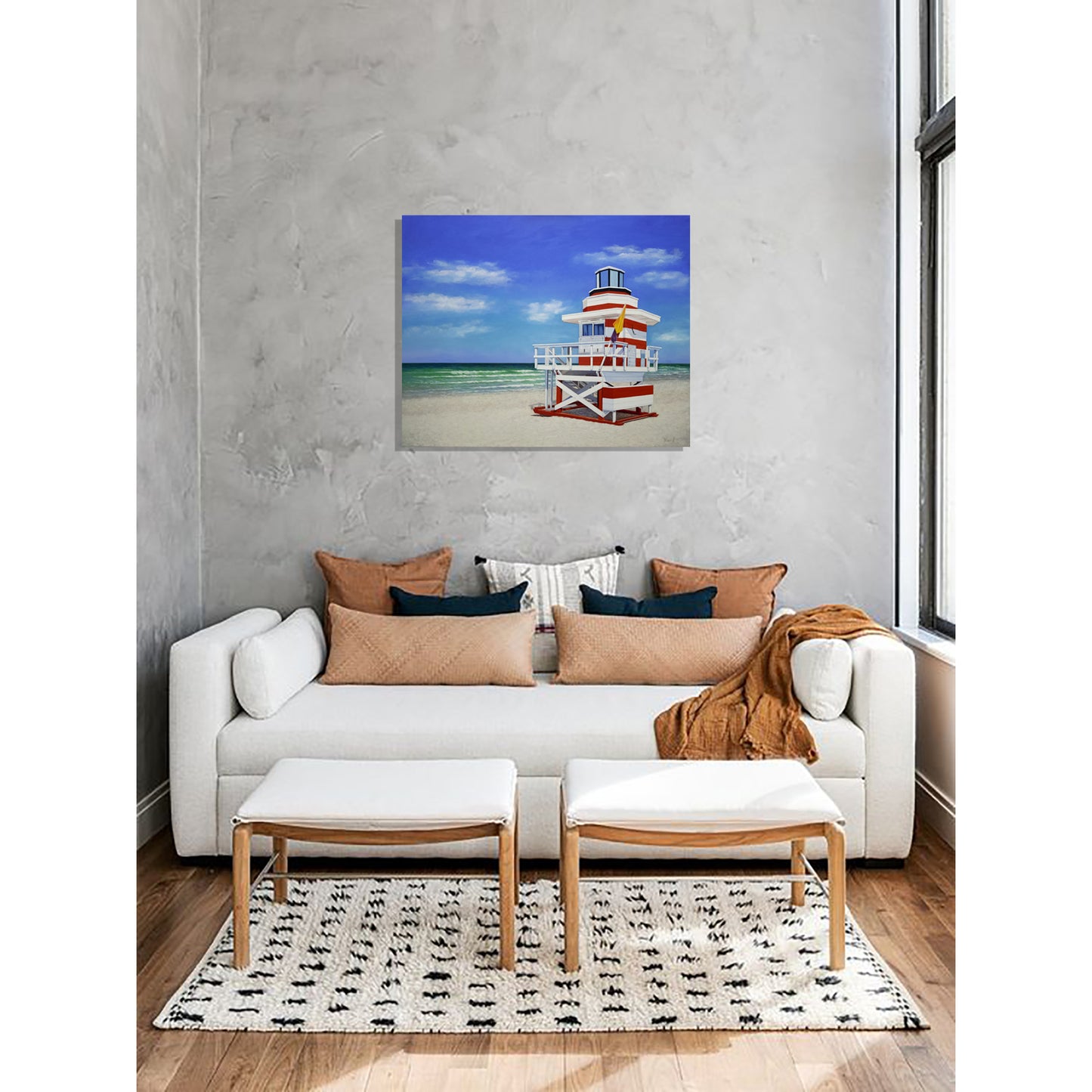 Anastasia Woron - Original Signed Oil Painting 2024: Miami Lifeguard Tower 81x65cm