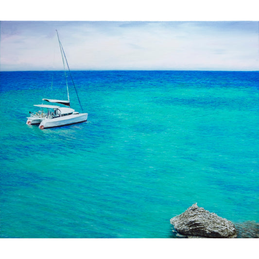 Anastasia Woron “Aguas Turquesas de Mallorca” - Óleo Original Firmado 62x52cm 2023