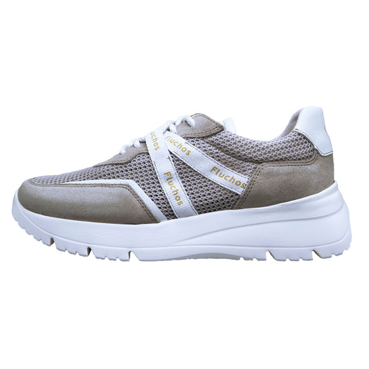 Fluchos Eira: Women's Lace-Up Sneakers in Beige Leather F1683