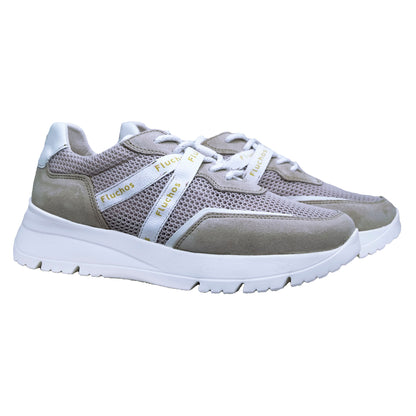 Fluchos Eira: Women's Lace-Up Sneakers in Beige Leather F1683