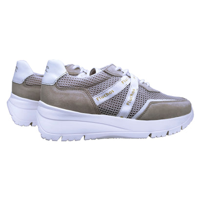Fluchos Eira: Women's Lace-Up Sneakers in Beige Leather F1683