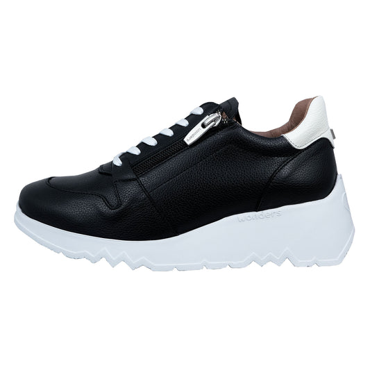Wonders Wild: Women's Black Leather Sneakers E-6713