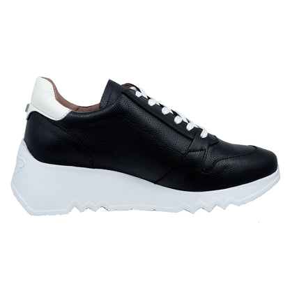 Wonders Wild: Women's Black Leather Sneakers E-6713