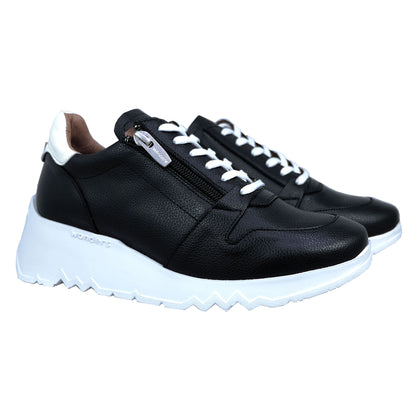 Wonders Wild: Women's Black Leather Sneakers E-6713