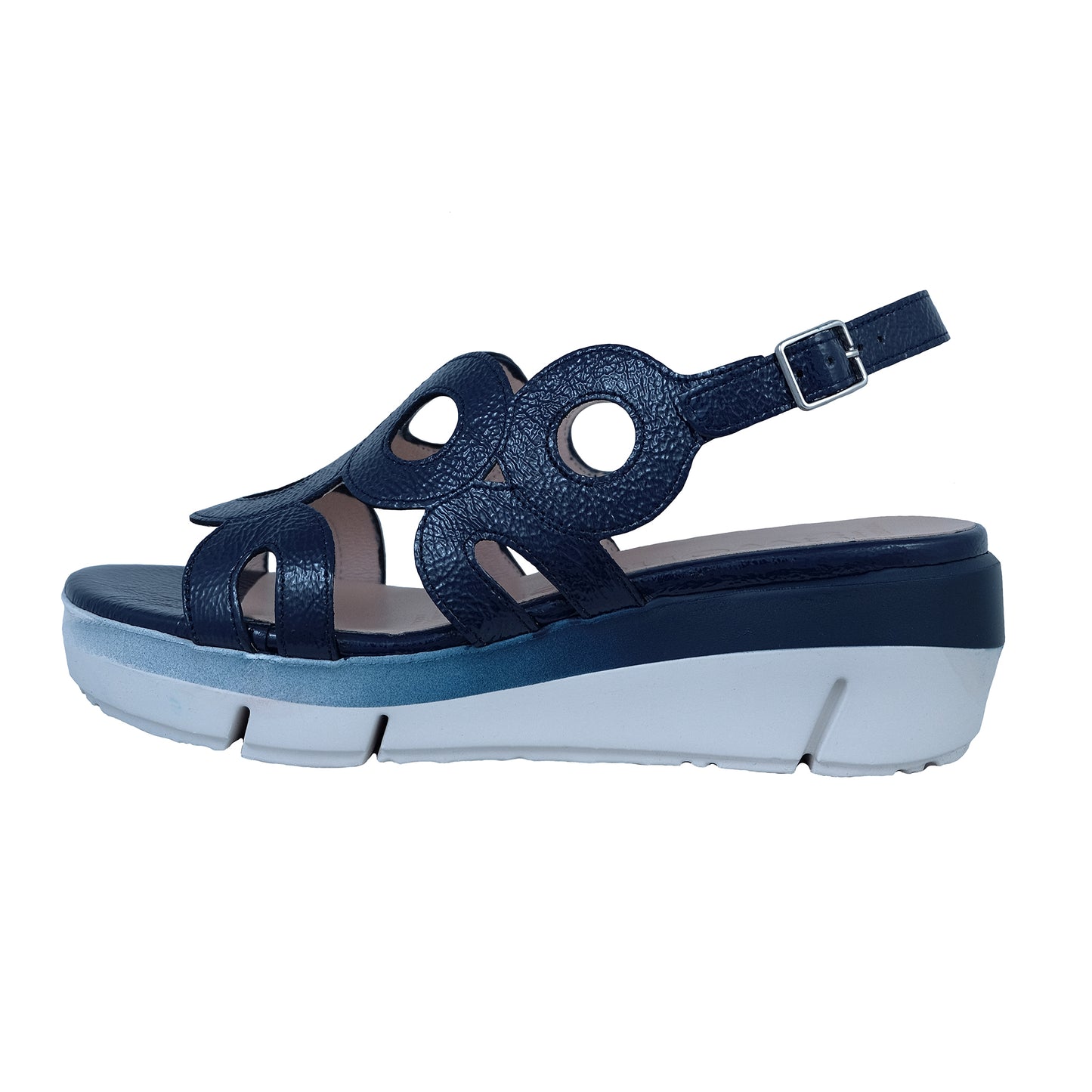 Wonders Flyn: Sandalia Cuña Piel Azul D-8282