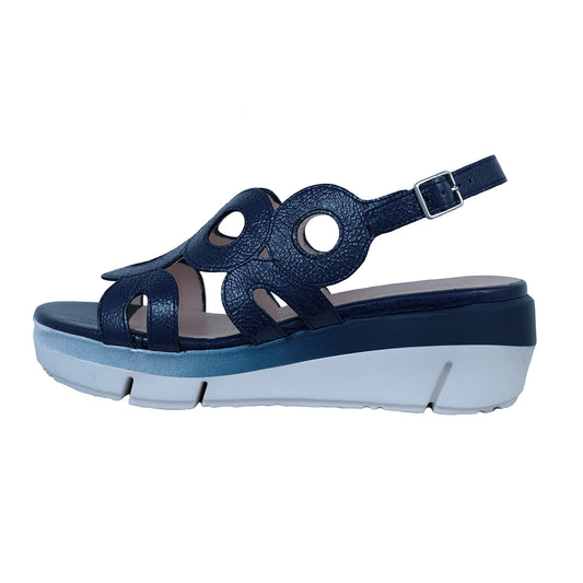 Wonders Flyn: Sandalia Cuña Piel Azul D-8282