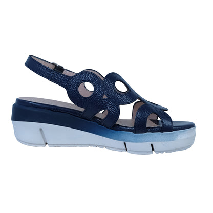 Wonders Flyn: Sandalia Cuña Piel Azul D-8282