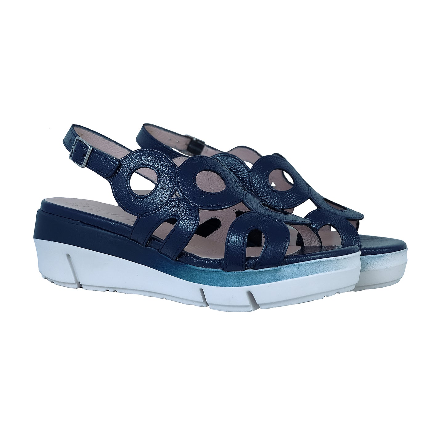 Wonders Flyn: Sandalia Cuña Piel Azul D-8282