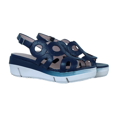 Wonders Flyn: Sandalia Cuña Piel Azul D-8282