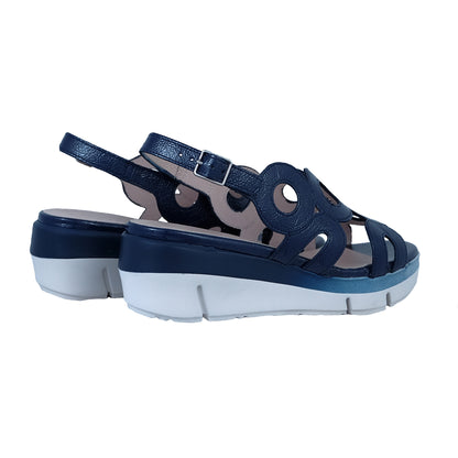 Wonders Flyn: Sandalia Cuña Piel Azul D-8282