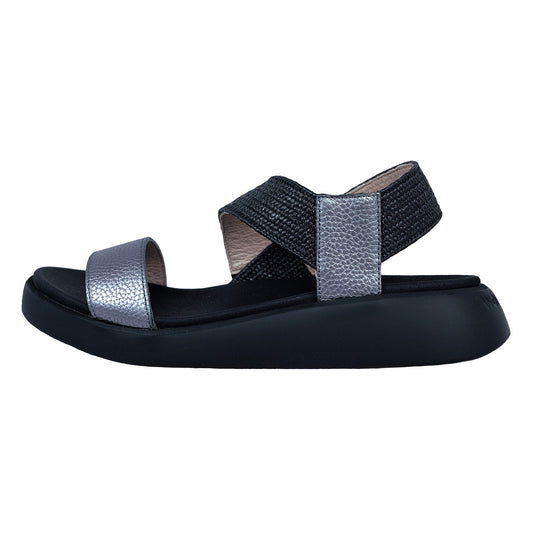 Wonders Mar : Sandales plates pour femme en cuir confort argent C-6553