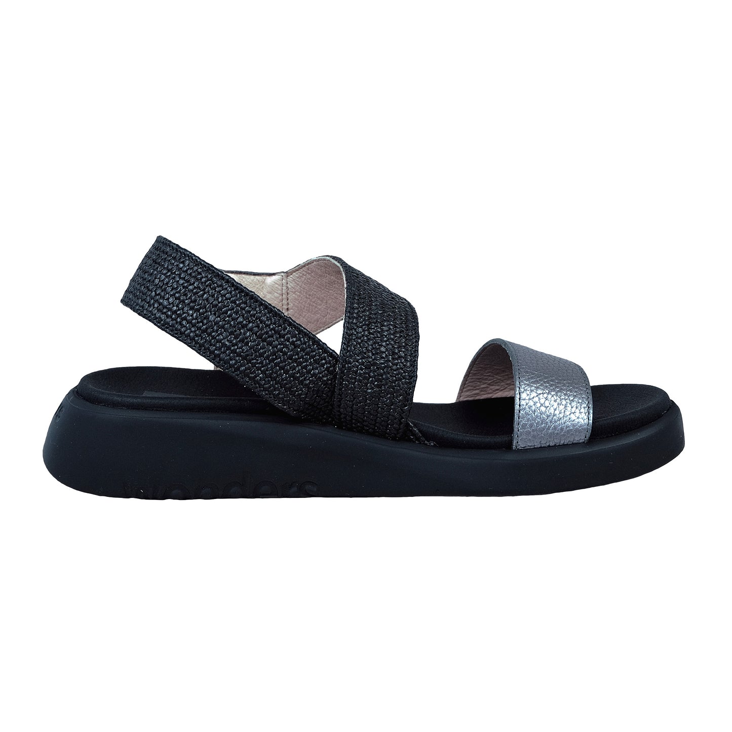 Wonders Mar : Sandales plates pour femme en cuir confort argent C-6553