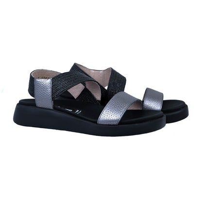 Wonders Mar : Sandales plates pour femme en cuir confort argent C-6553