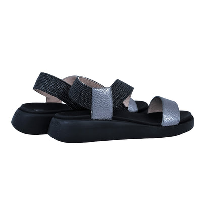 Wonders Mar : Sandales plates pour femme en cuir confort argent C-6553