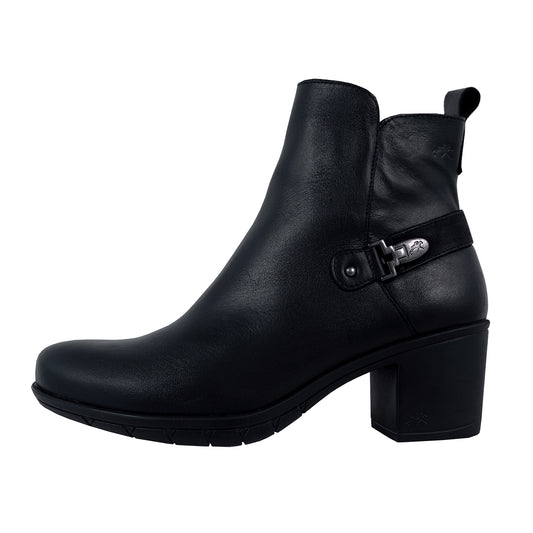 Fluchos Nydia: Black Leather Comfort Heel Ankle Boots F1798
