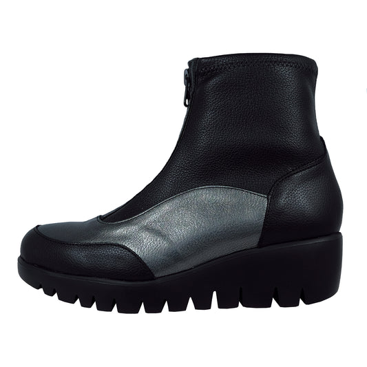 Wonders Sacha: Women's Leather Ankle Boots with Black Platform C-33302