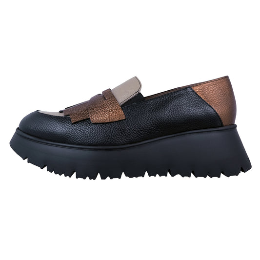 Wonders Midnight: Women's Platform Loafers Black C-7312
