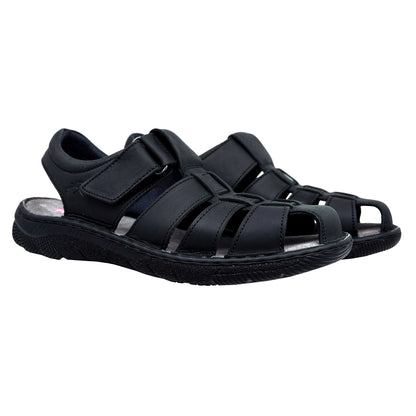Fluchos Azores F2198 black leather sandals, front angle