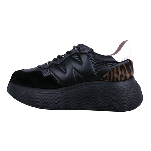 Wonders Roma: Women's Platform Shoes Black Leather A-3610
