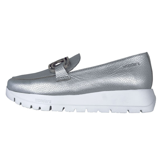 Wonders Sidney: Mocasines Mujer Piel Plata A-2462